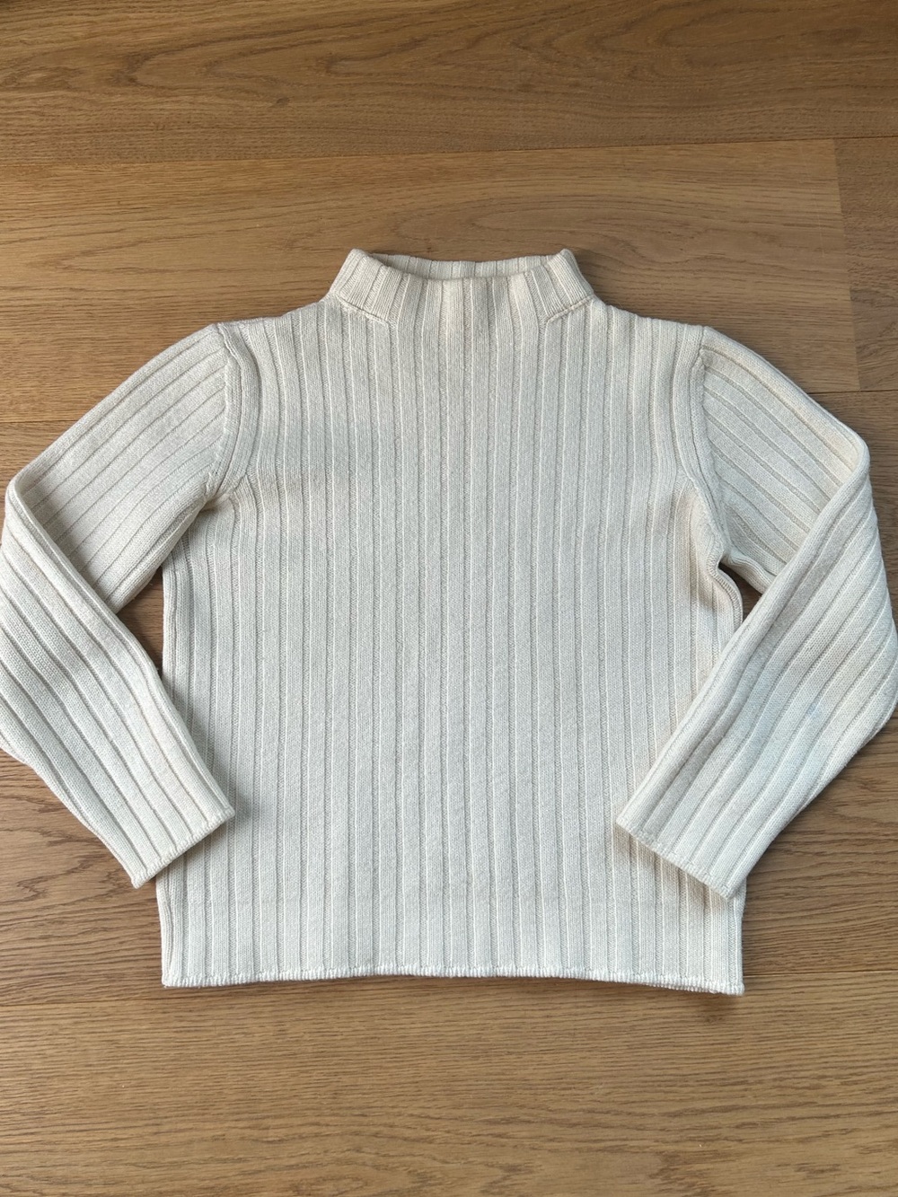 Vintage United Colors Of Benetton Cream Ribbed Mock-Neck Wool Sweater